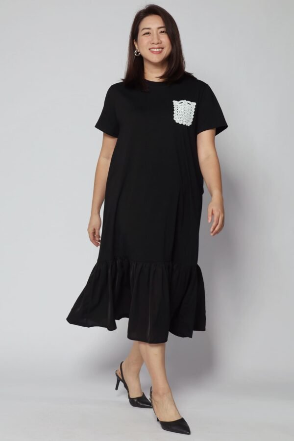 Backorders Louisa Crochet Pocket Dress in Black - Image 3