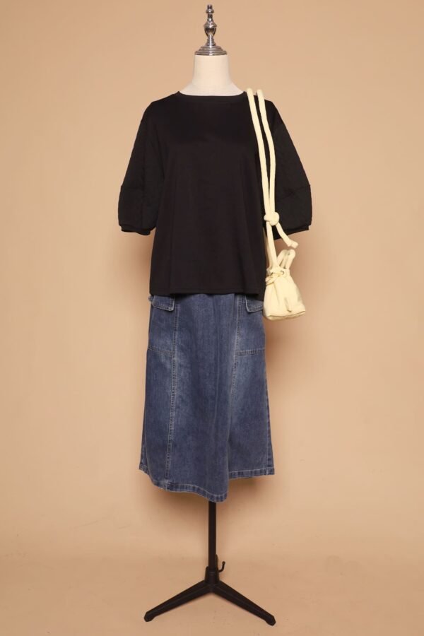 PO - Yuan Embossed Sleeves Top in Black - Image 7