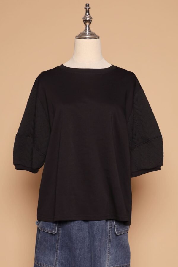 PO - Yuan Embossed Sleeves Top in Black - Image 2