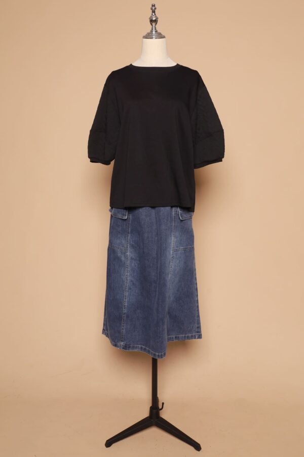 PO - Yuan Embossed Sleeves Top in Black - Image 8