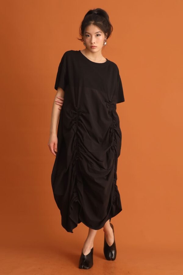 CHOSEN - Jiwon Ruched Drawstring Dress in Black - Image 3