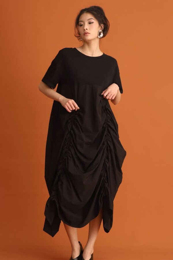 CHOSEN - Jiwon Ruched Drawstring Dress in Black - Image 8