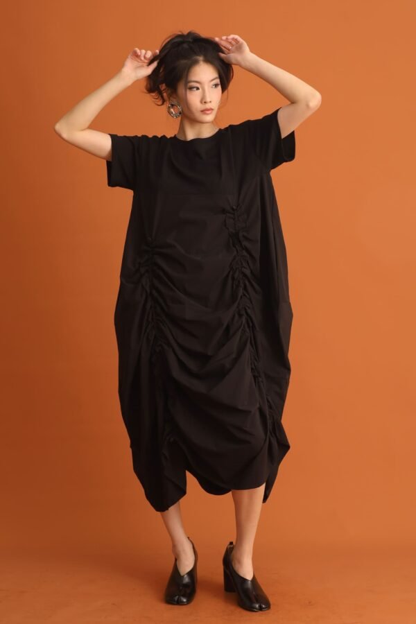 CHOSEN - Jiwon Ruched Drawstring Dress in Black - Image 6