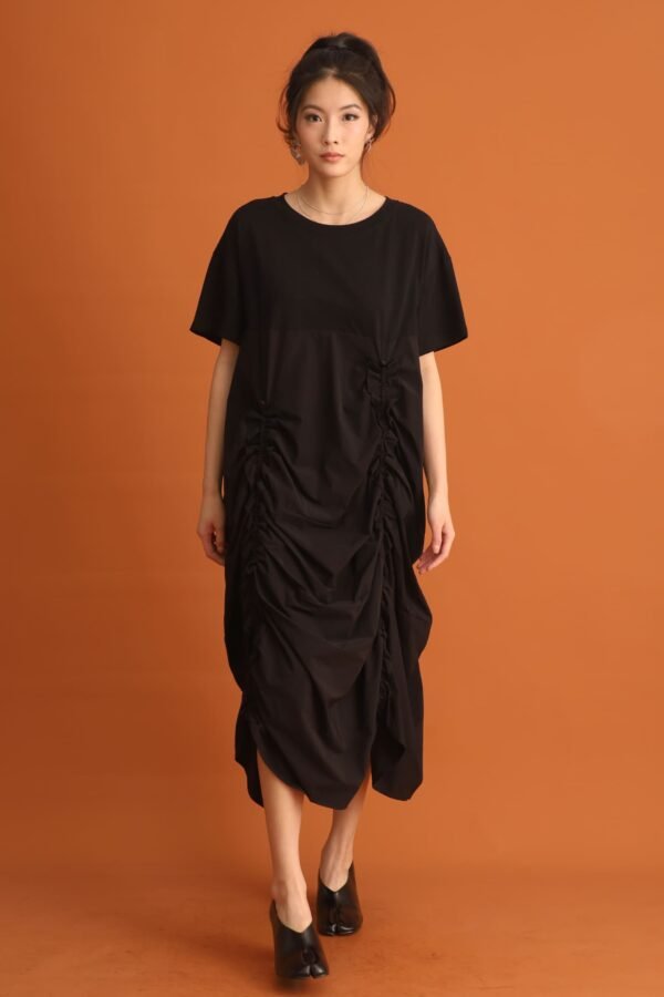 CHOSEN - Jiwon Ruched Drawstring Dress in Black - Image 5