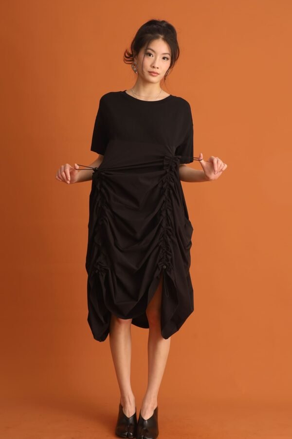CHOSEN - Jiwon Ruched Drawstring Dress in Black - Image 7
