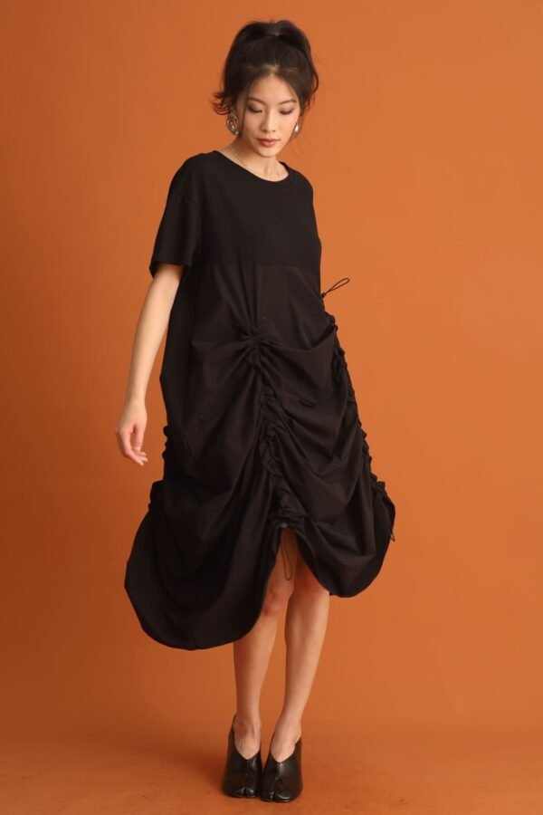 CHOSEN - Jiwon Ruched Drawstring Dress in Black - Image 2