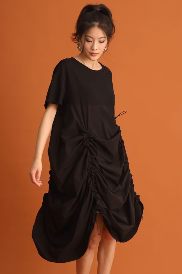 CHOSEN - Jiwon Ruched Drawstring Dress in Black - Image 4