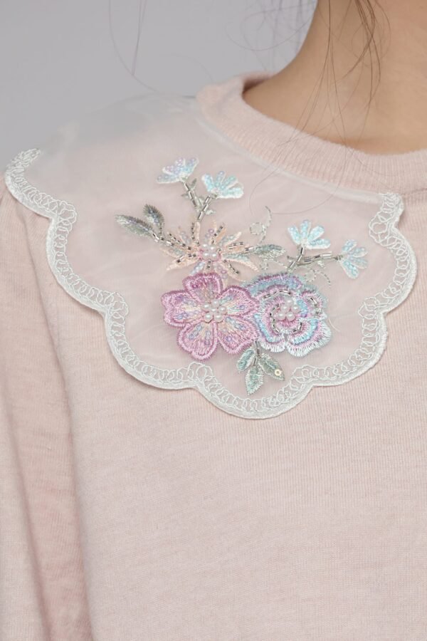 JOY - Miko Floral Embellishment Knit Top in Pastel Pink - Image 8